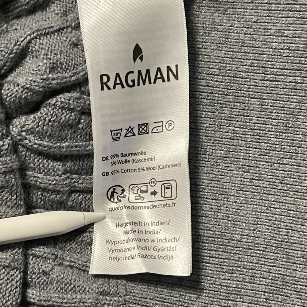 Ragman Mens Grey Cable Knit Turtleneck Sweater Cotton Cashmere Blend M-NWT - Picture 4 of 6